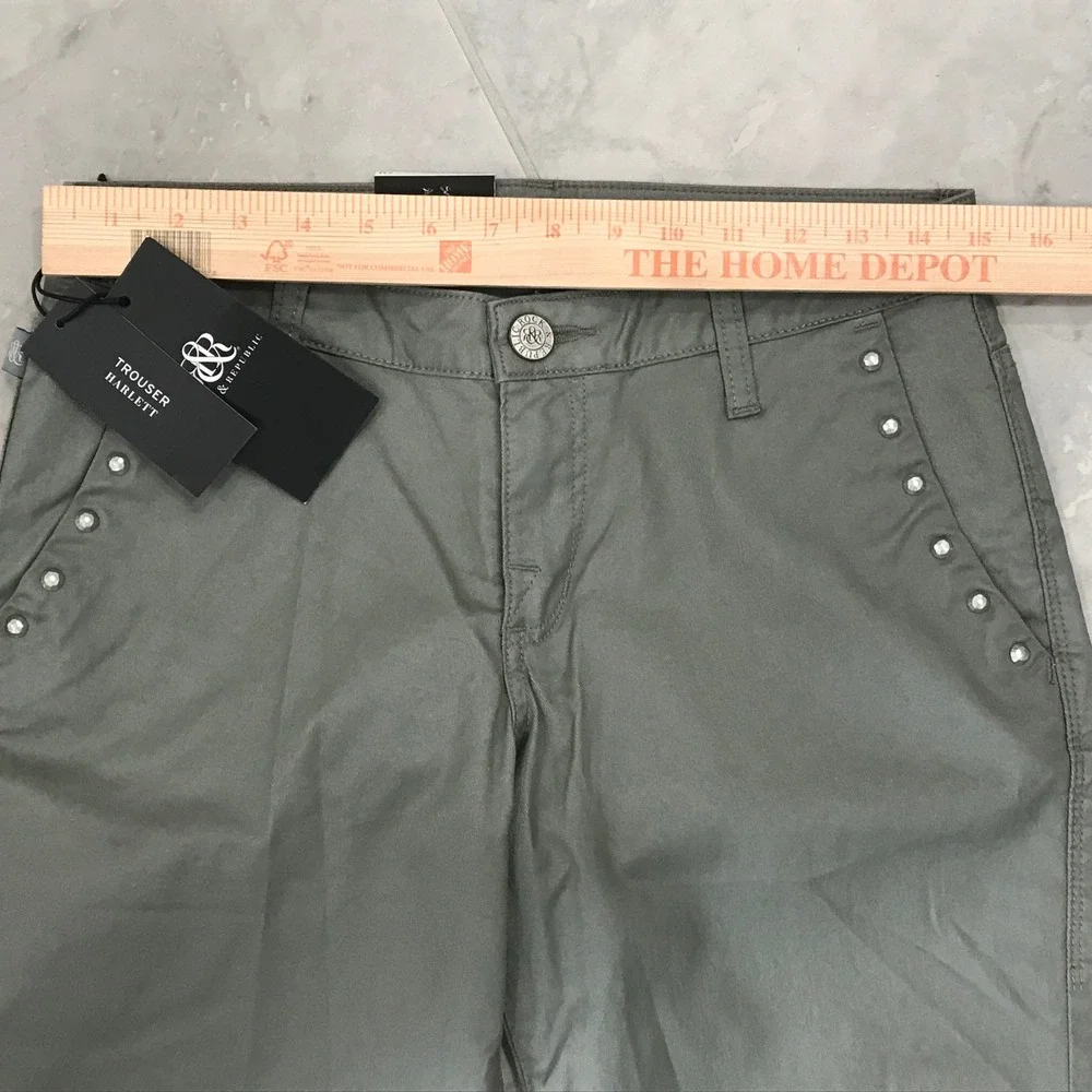 Rock & Republic Harlett Trouser Pants Olive Green Studded Slim Straight 6M NEW - Picture 4 of 9